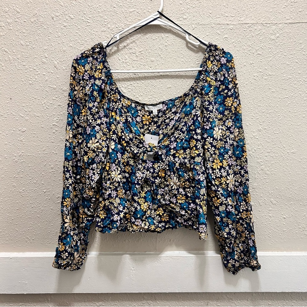 Patrons of Peace Blue Floral Boho Blouse XS New with tags